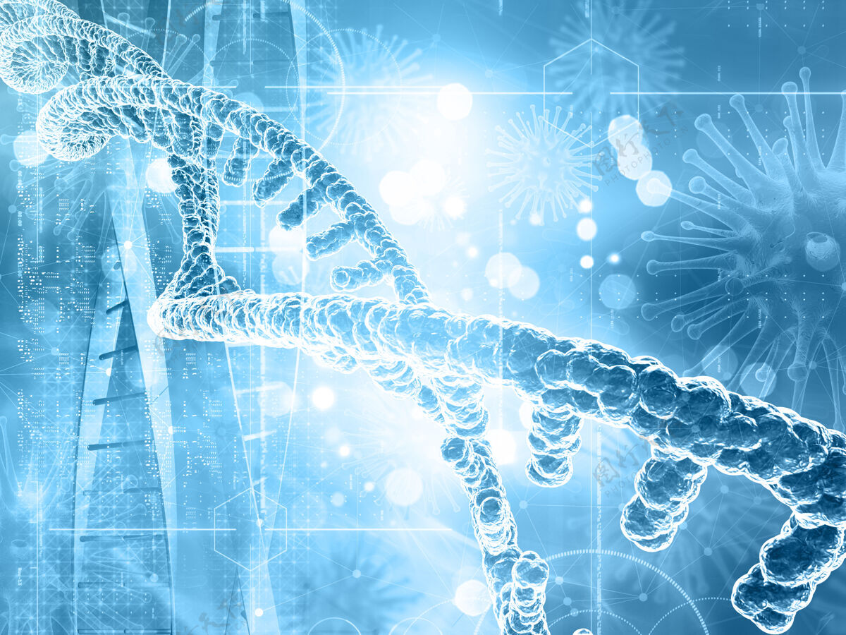 癌症三维渲染的医学背景与dna链和病毒细胞渲染细胞Dna