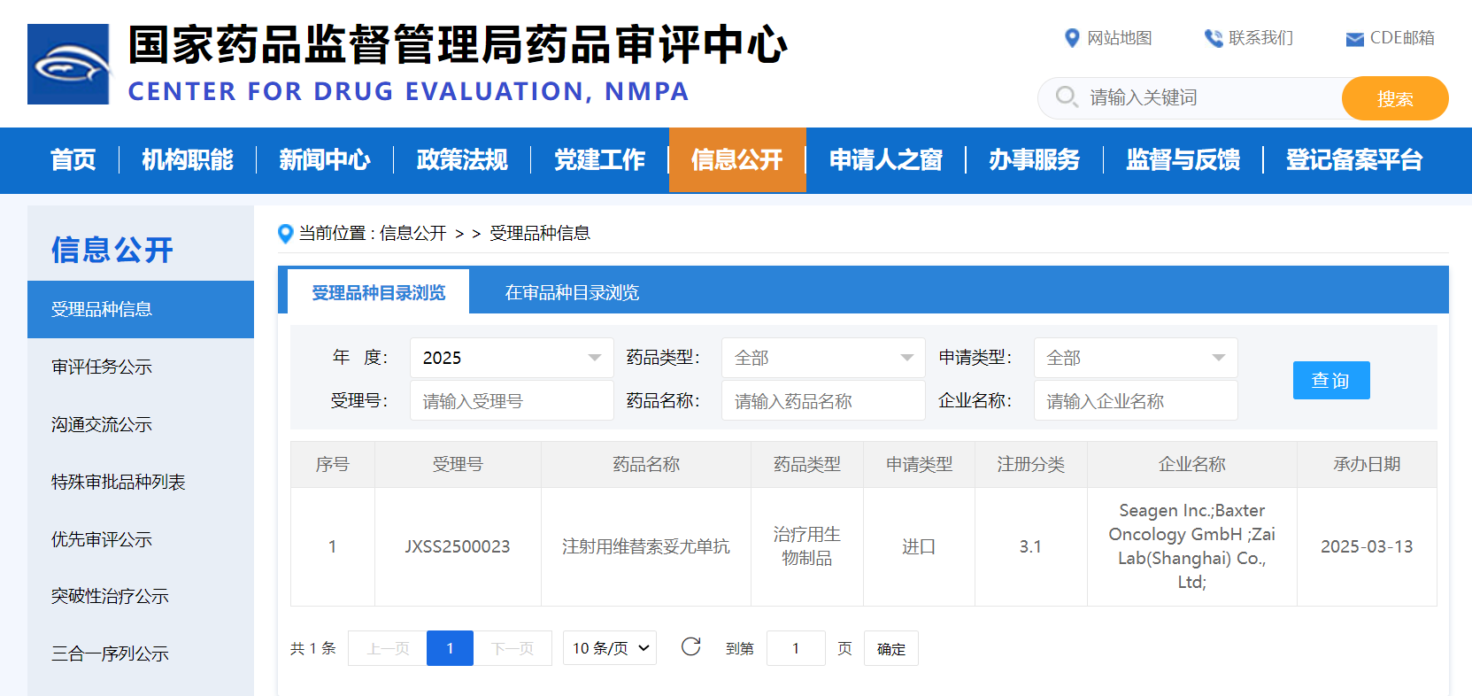 再鼎医药的维替索妥尤单抗的生物制品许可申请获受理