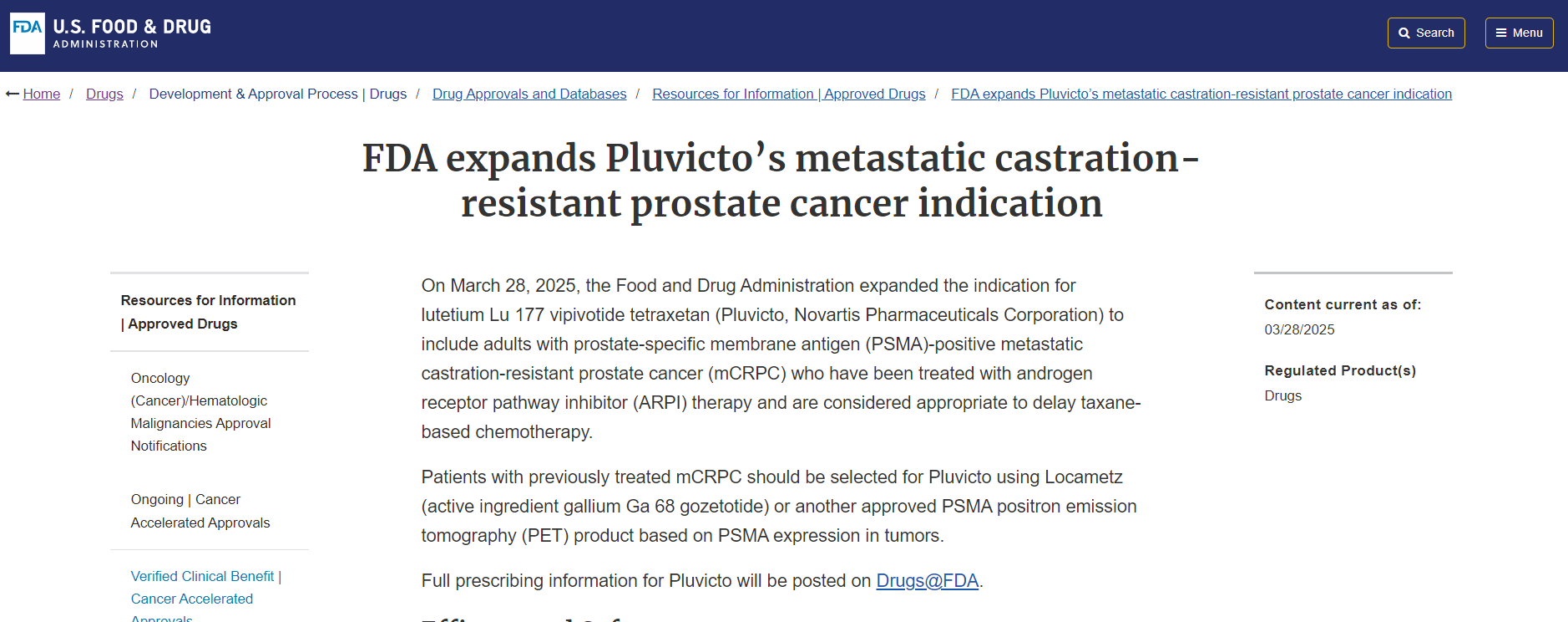 FDA 扩大了 Pluvicto 的转移性去势抵抗性前列腺癌适应症